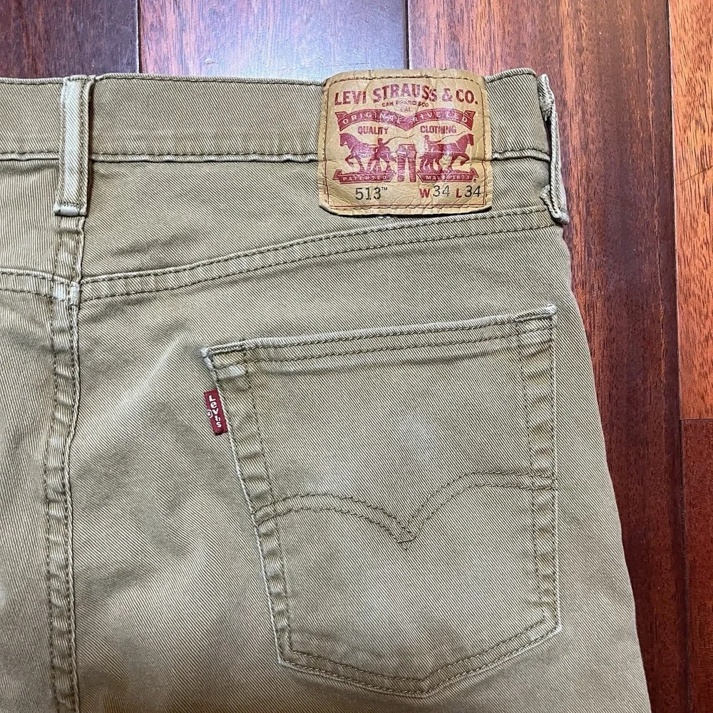 Levis Jeans Men 34x34 513 Tan Slim Straight Stretch Denim Workwear Rodeo Cowboy